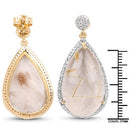 14K Yellow Gold Plated 35.15 Carat Genuine Golden Rutile and White Topaz .925 Sterling Silver Earrings-6