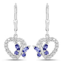 0.50 Carat Genuine Tanzanite and Created White Sapphire .925 Sterling Silver Earrings-1