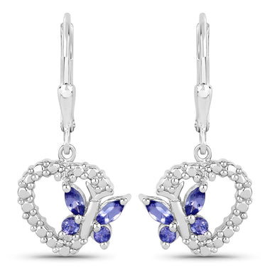 0.50 Carat Genuine Tanzanite and Created White Sapphire .925 Sterling Silver Earrings