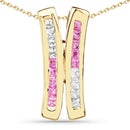 14K Yellow Gold Plated 1.08 Carat Genuine Pink Sapphire and White Sapphire .925 Sterling Silver Pendant-1