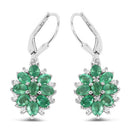 3.04 Carat Genuine Zambian Emerald and White Zircon .925 Sterling Silver Earrings-2