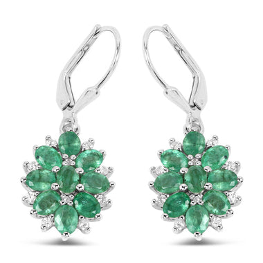 3.04 Carat Genuine Zambian Emerald and White Zircon .925 Sterling Silver Earrings - 0
