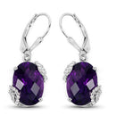 10.18 Carat Genuine Amethyst and White Topaz .925 Sterling Silver Earrings-4