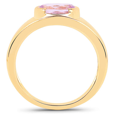 14K Yellow Gold Plated 2.40 Carat Genuine Kunzite .925 Sterling Silver Ring - 0