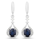 0.86 Carat Genuine Blue Sapphire and White Diamond 14K White Gold Earrings-5