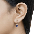 0.86 Carat Genuine Blue Sapphire and White Diamond 14K White Gold Earrings-14