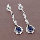 0.86 Carat Genuine Blue Sapphire and White Diamond 14K White Gold Earrings-8