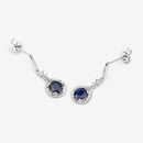 0.86 Carat Genuine Blue Sapphire and White Diamond 14K White Gold Earrings-11