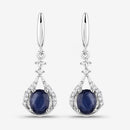 0.86 Carat Genuine Blue Sapphire and White Diamond 14K White Gold Earrings-12