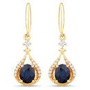 0.86 Carat Genuine Blue Sapphire and White Diamond 14K Yellow Gold Earrings-5