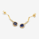0.86 Carat Genuine Blue Sapphire and White Diamond 14K Yellow Gold Earrings-10
