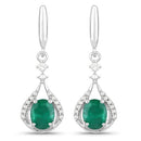 0.70 Carat Genuine Zambian Emerald and White Diamond 14K White Gold Earrings-6