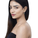 0.70 Carat Genuine Zambian Emerald and White Diamond 14K White Gold Earrings-14