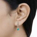 0.70 Carat Genuine Zambian Emerald and White Diamond 14K White Gold Earrings-15