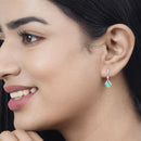 0.70 Carat Genuine Zambian Emerald and White Diamond 14K White Gold Earrings-16