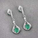0.70 Carat Genuine Zambian Emerald and White Diamond 14K White Gold Earrings-9