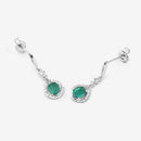 0.70 Carat Genuine Zambian Emerald and White Diamond 14K White Gold Earrings-11