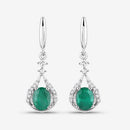 0.70 Carat Genuine Zambian Emerald and White Diamond 14K White Gold Earrings-13