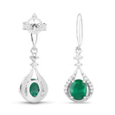 0.70 Carat Genuine Zambian Emerald and White Diamond 14K White Gold Earrings-8