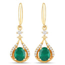 0.70 Carat Genuine Zambian Emerald and White Diamond 14K Yellow Gold Earrings-6