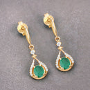 0.70 Carat Genuine Zambian Emerald and White Diamond 14K Yellow Gold Earrings-9