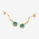 0.70 Carat Genuine Zambian Emerald and White Diamond 14K Yellow Gold Earrings-12