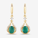 0.70 Carat Genuine Zambian Emerald and White Diamond 14K Yellow Gold Earrings-13