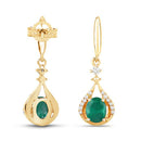 0.70 Carat Genuine Zambian Emerald and White Diamond 14K Yellow Gold Earrings-7