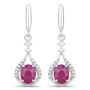 0.70 Carat Genuine Ruby and White Diamond 14K White Gold Earrings-5