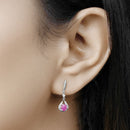 0.70 Carat Genuine Ruby and White Diamond 14K White Gold Earrings-14