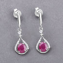 0.70 Carat Genuine Ruby and White Diamond 14K White Gold Earrings-8