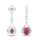 0.70 Carat Genuine Ruby and White Diamond 14K White Gold Earrings-7
