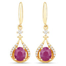 0.70 Carat Genuine Ruby and White Diamond 14K Yellow Gold Earrings-5