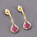 0.70 Carat Genuine Ruby and White Diamond 14K Yellow Gold Earrings-8