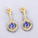 0.76 Carat Genuine Tanzanite and White Diamond 14K Yellow Gold Earrings-10
