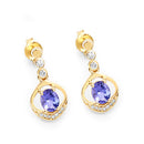 0.76 Carat Genuine Tanzanite and White Diamond 14K Yellow Gold Earrings-11