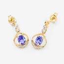 0.76 Carat Genuine Tanzanite and White Diamond 14K Yellow Gold Earrings-12