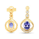 0.76 Carat Genuine Tanzanite and White Diamond 14K Yellow Gold Earrings-9