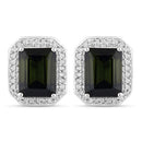 3.57 Carat Genuine Green Tourmaline and White Diamond 14K White Gold Earrings-5