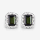 3.57 Carat Genuine Green Tourmaline and White Diamond 14K White Gold Earrings-8