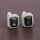 3.57 Carat Genuine Green Tourmaline and White Diamond 14K White Gold Earrings-9