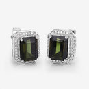 3.57 Carat Genuine Green Tourmaline and White Diamond 14K White Gold Earrings-10