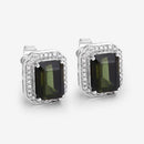 3.57 Carat Genuine Green Tourmaline and White Diamond 14K White Gold Earrings-11