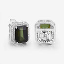 3.57 Carat Genuine Green Tourmaline and White Diamond 14K White Gold Earrings-13