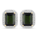 3.57 Carat Genuine Green Tourmaline and White Diamond 14K Yellow Gold Earrings-5