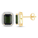 3.57 Carat Genuine Green Tourmaline and White Diamond 14K Yellow Gold Earrings-6