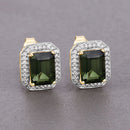 3.57 Carat Genuine Green Tourmaline and White Diamond 14K Yellow Gold Earrings-9