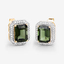 3.57 Carat Genuine Green Tourmaline and White Diamond 14K Yellow Gold Earrings-10