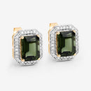 3.57 Carat Genuine Green Tourmaline and White Diamond 14K Yellow Gold Earrings-11
