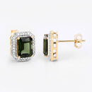 3.57 Carat Genuine Green Tourmaline and White Diamond 14K Yellow Gold Earrings-12